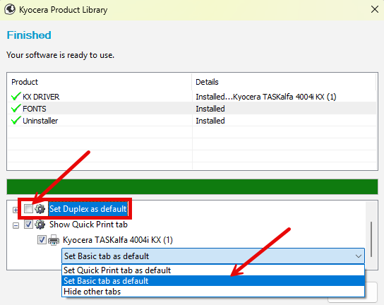 Install Kyocera KX print driver on a Windows device - Custom install